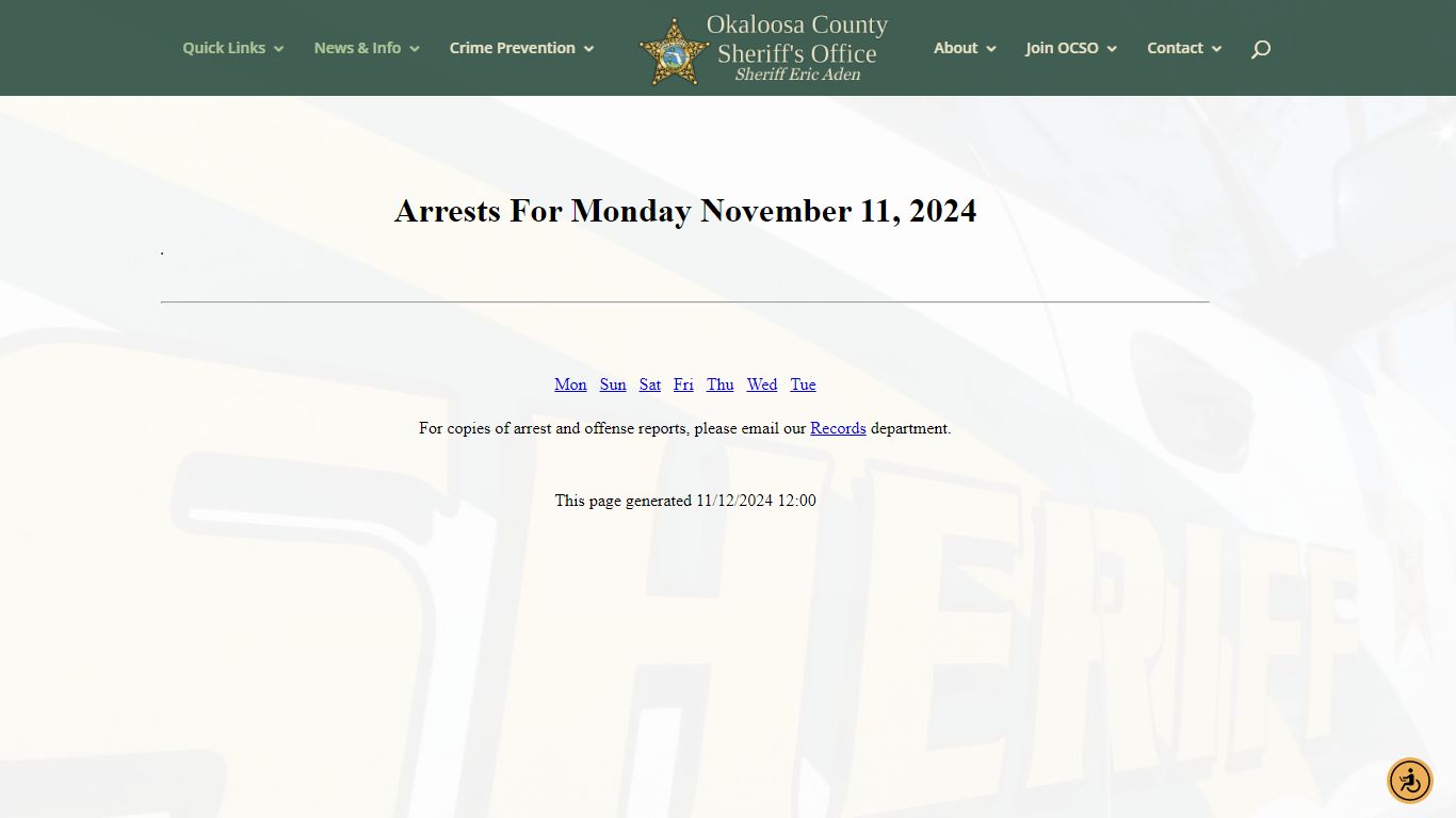 Arrest Information | Okaloosa County Sheriff's Office